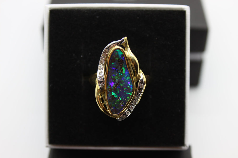 Australian Boulder Opal Ring in 18K Yellow/White Gold Rings Australian Opal House Yellow Gold 