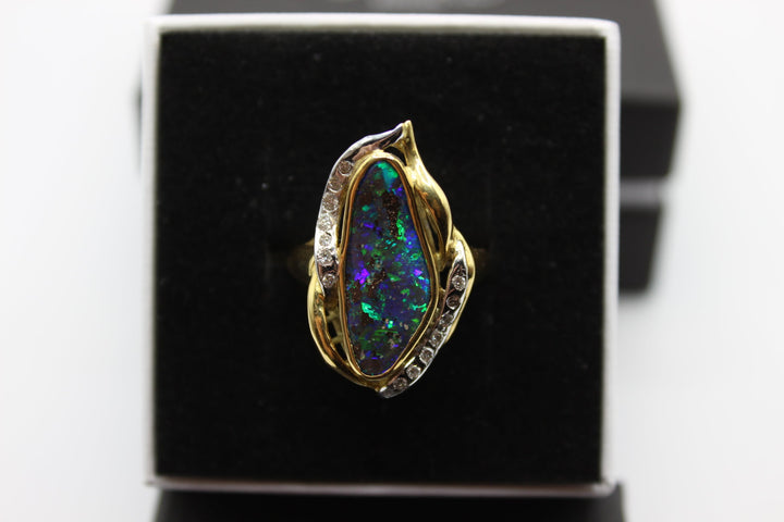 Australian Boulder Opal Ring in 18K Yellow/White Gold Rings Australian Opal House 
