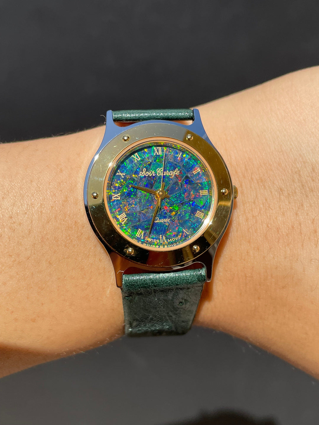 Australian Opal Mosaic Face Dress Watch Unisex - Olive Green Watches Australian Opal House 