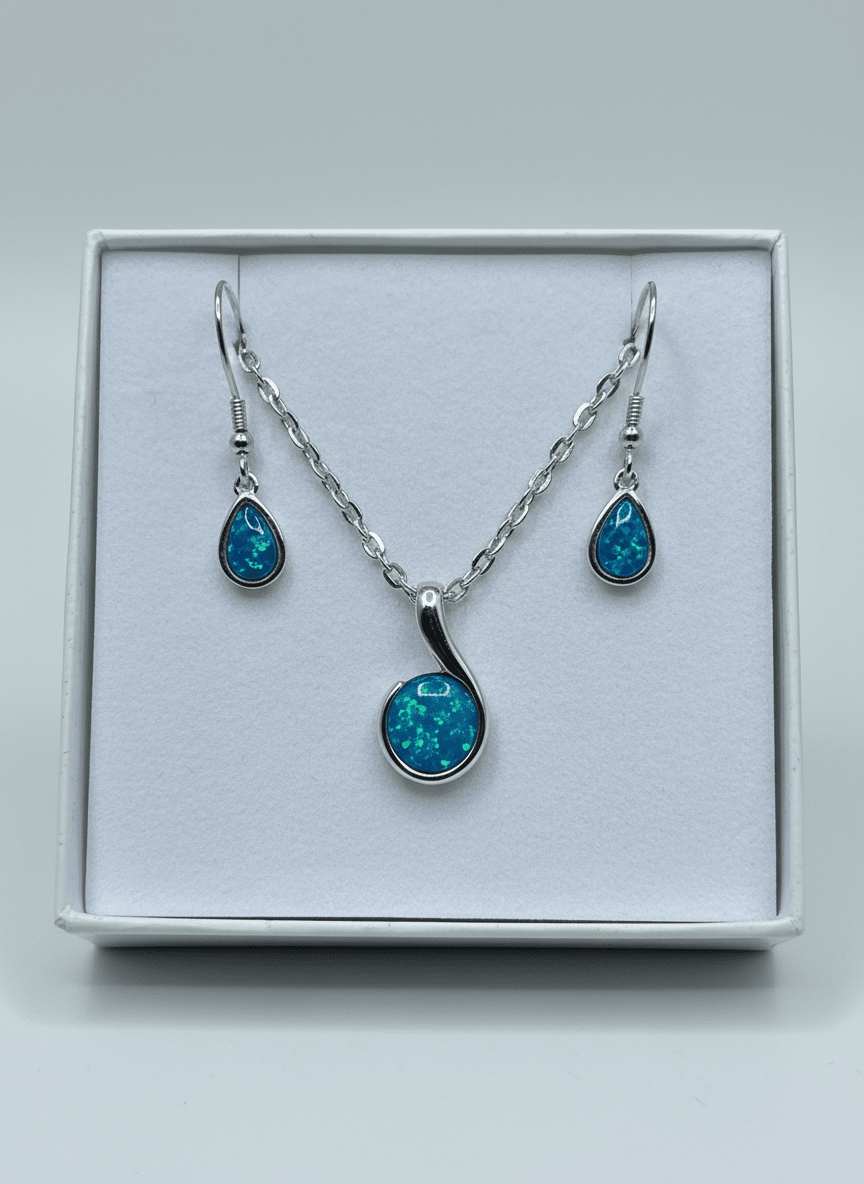 Australian Triplet Opal Set in Sterling Silver Setting Set Australian Opal House Pear Hanging 