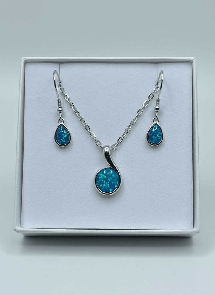 Australian Triplet Opal Set in Sterling Silver Setting Set Australian Opal House Pear Hanging 