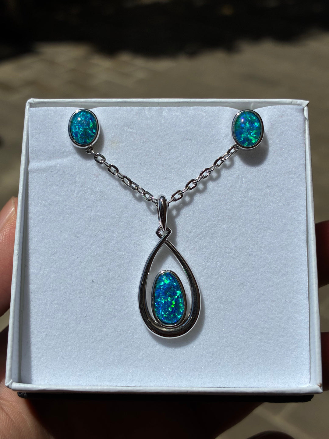 Australian Triplet Opal Set in Sterling Silver Setting Set Australian Opal House Studs 