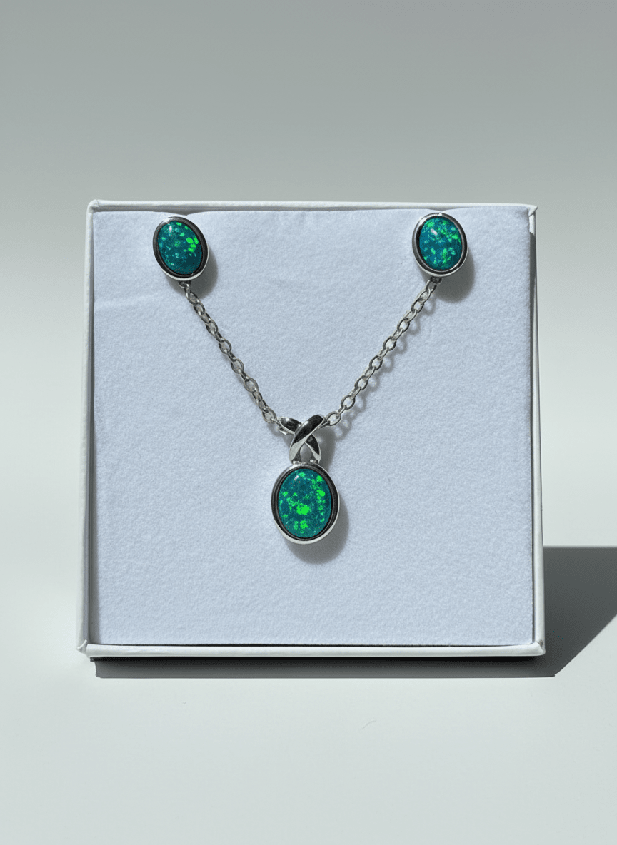 Australian Triplet Opal Set in Sterling Silver Setting Set Australian Opal House Green 