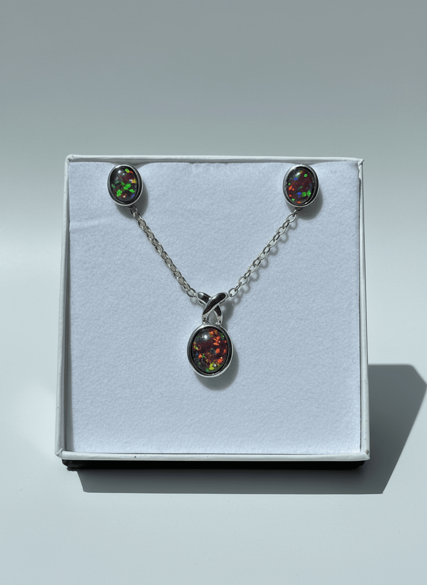 Australian Triplet Opal Set in Sterling Silver Setting Set Australian Opal House Red 