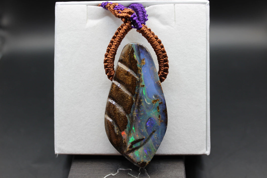 Australian Boulder Opal Pendant in Adjustable Rope Necklace