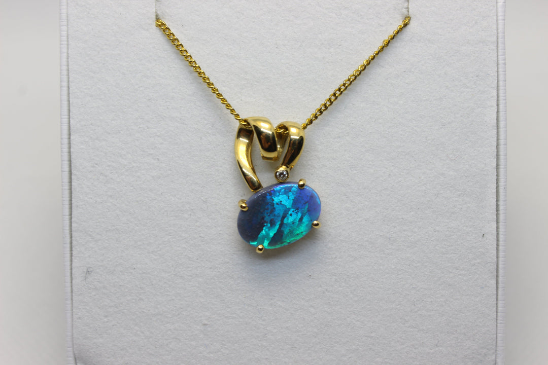 Australian Natural Black Opal Pendant in 18k Yellow Gold Setting